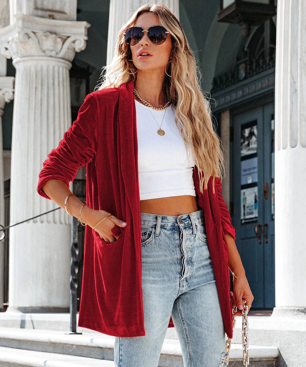 Aria Romance - Wholesale Coat - Women's - Lapel Collar Draped Open Coat4