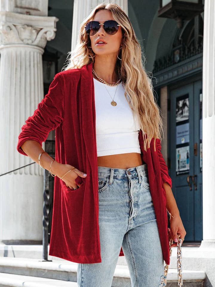 Aria Romance - Wholesale Coat - Women's - Lapel Collar Draped Open Coat4