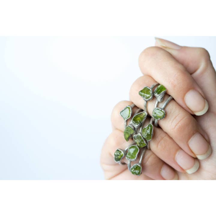 Plated Green Peridot ring | Raw peridot ring SALE for wholesale by HAWKHOUSE
