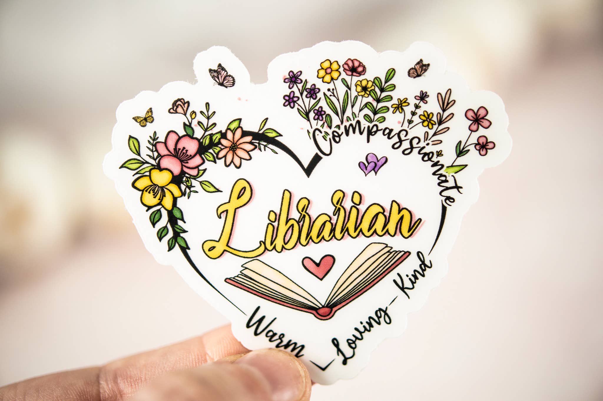 Savannah and James Co - Wholesale Sticker - Librarian Floral Heart, Book Vinyl Sticker, 3x3 in.0