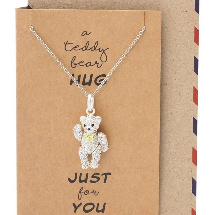 Quan Jewelry - Wholesale Pendant/Charm Necklace - Vada Teddy Bear Pendant Necklace with Inspirational Greeting Card