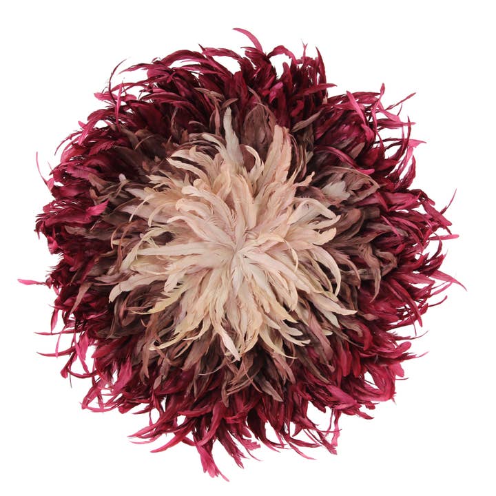 Burgundy, Mauve, Rose Gold Juju Hat Feather Wall Art for wholesale by Zucker Feather Products