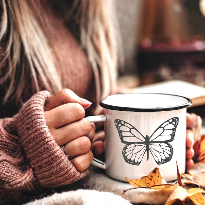 Butterfly Ceramic Mug Speckled Cream 13oz for wholesale by SEA + SHELL