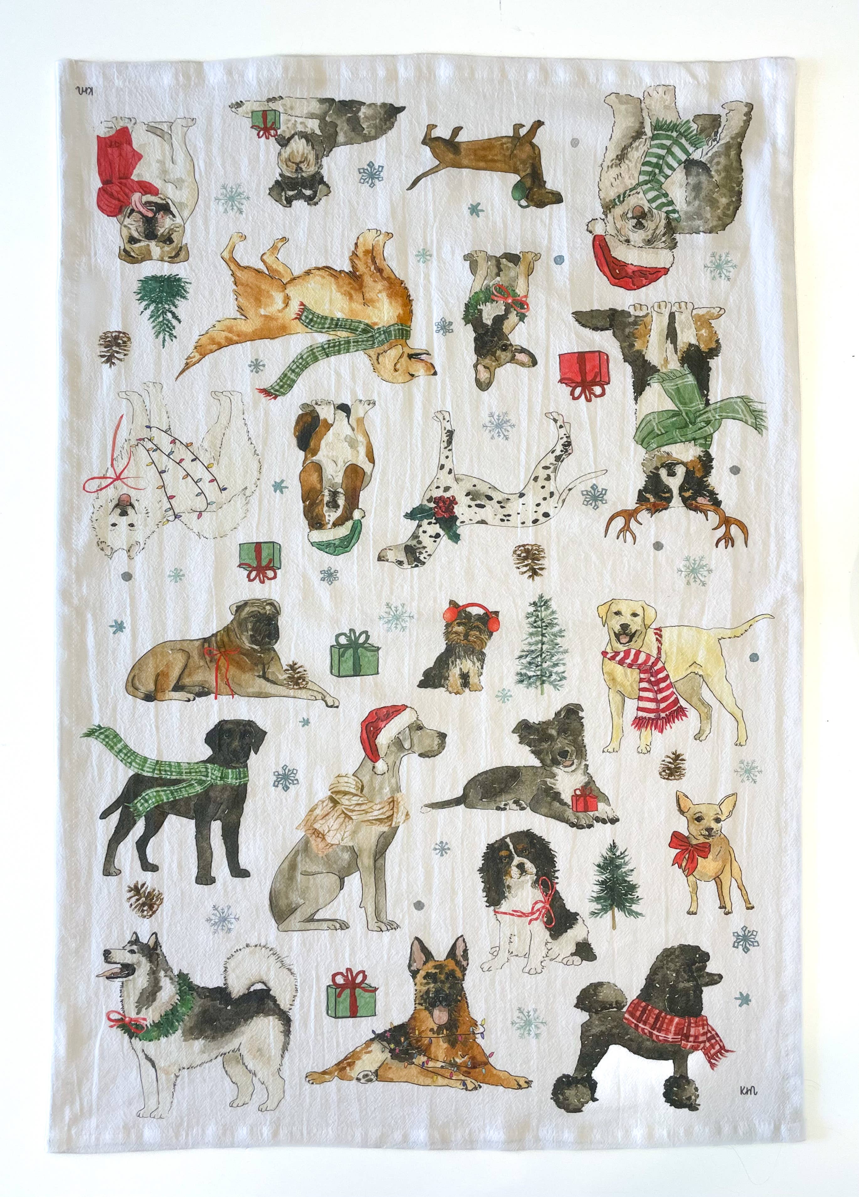 KelseyMDesigns - Wholesale Tea Towel - Cozy Christmas Dogs Kitchen Towel - Holiday Tea Towel1