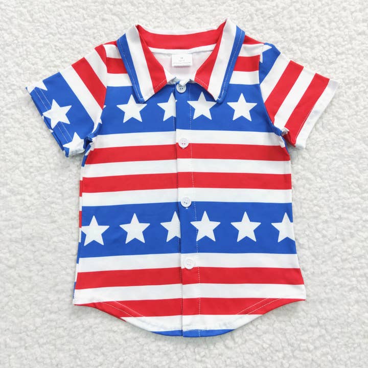 Baby Boys Kids 4th of July Star Stripes Button Ups Shirts To for wholesale by Aier Wholesale