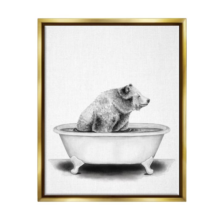 Stupell Industries - Vendita all'ingrosso Cartelli da bagno - Orso in una vasca divertente animale bagno disegno galleggiante incorniciato3