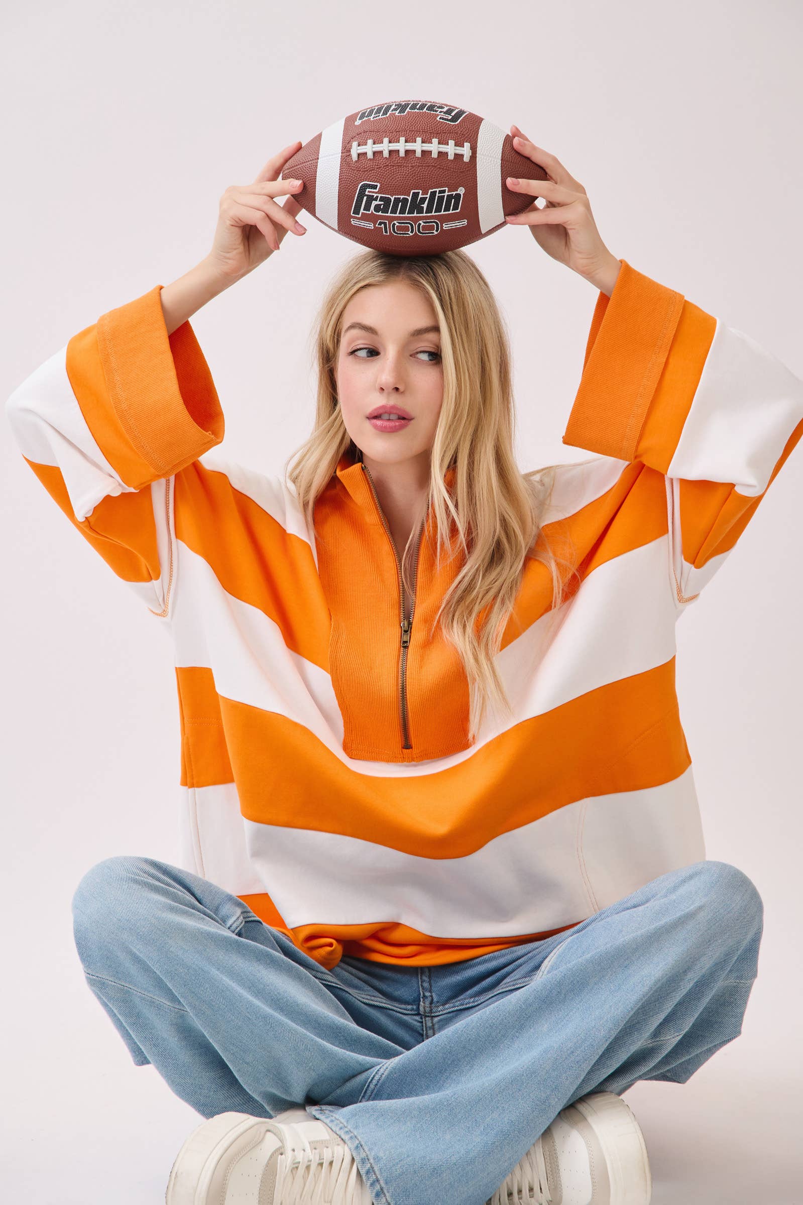 Sewn and Seen - Vente Sweat-shirt – femme - Pull à fermeture éclair rayé4