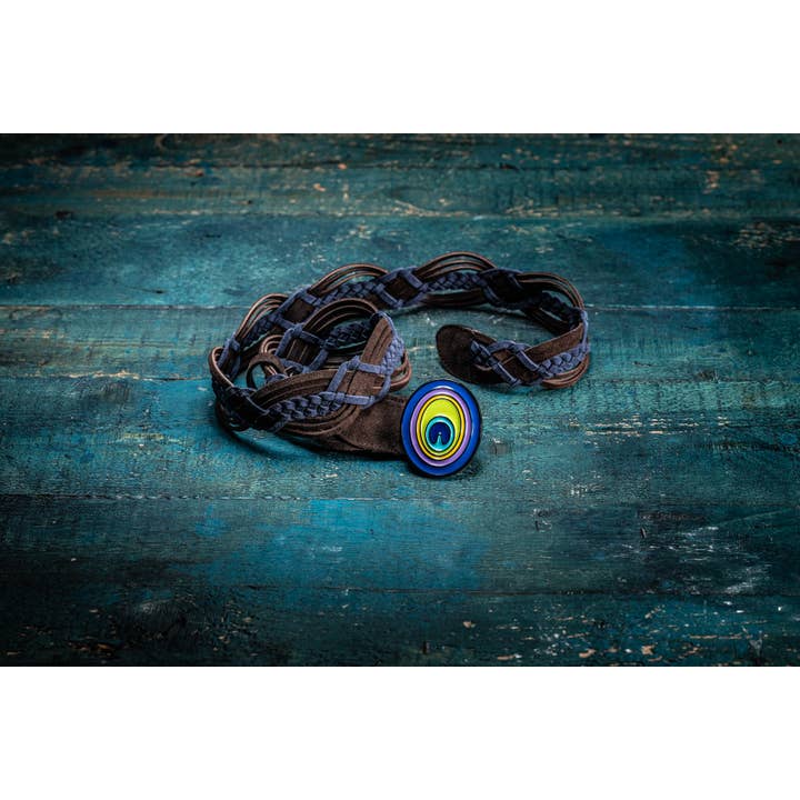 Enamel Logo Belt Chocolat Blue color for wholesale by Pavoni Vaganti