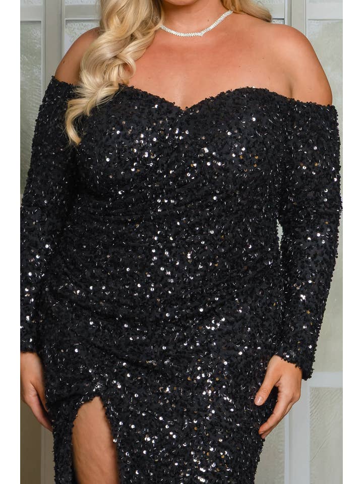 RICARICA INC. - Wholesale Gown - Women's - P1641P9-PLUS SIZE LONG SLEEVE OFF SHOULDER MAXI DRESS 11