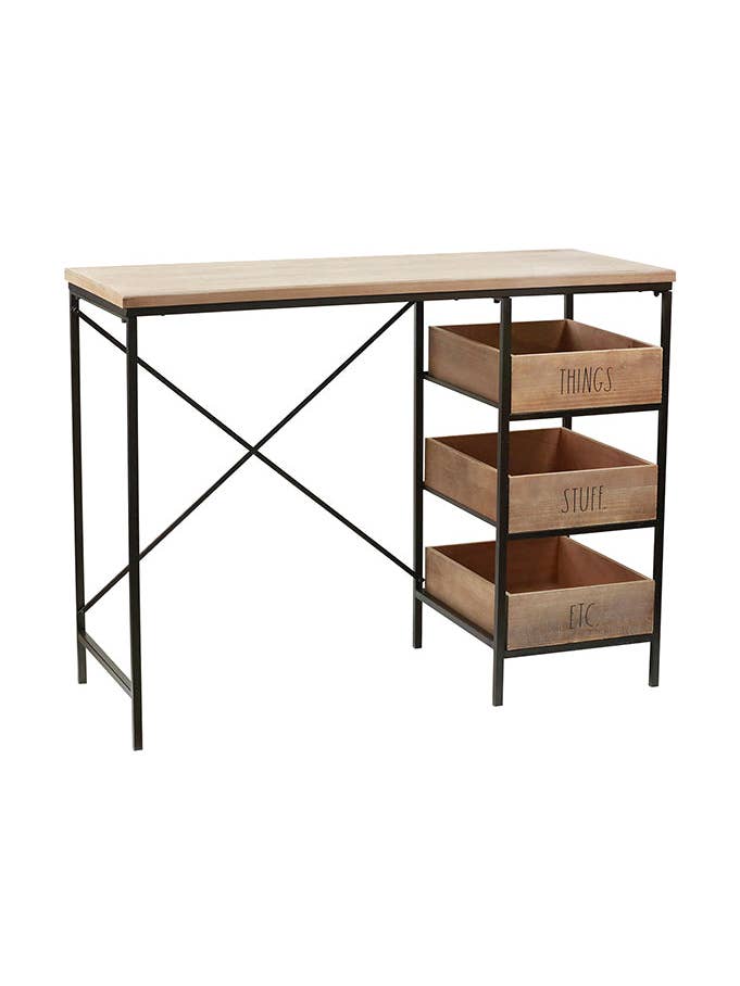 Rae Dunn “Things” Black Metal Wooden Desk with Drawers for wholesale by DesignStyles Home