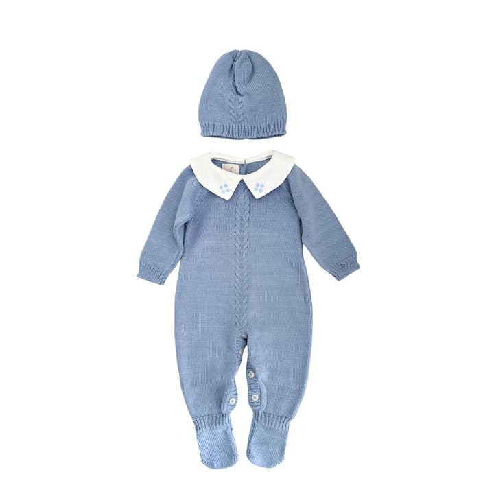 TDKPECB Macacão de malha com colarinho Peter Pan e gorro (azul) por atacado de Tecomoabesos