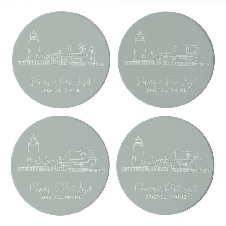 Love Local - Wholesale Coasters - Pemaquid Point Light Muted Coastal | Absorbent Coasters | Set of 4 | Min 2