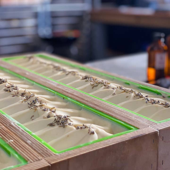 Lavender Oatmeal goat milk soap for wholesale by Wild Root Acres LLC