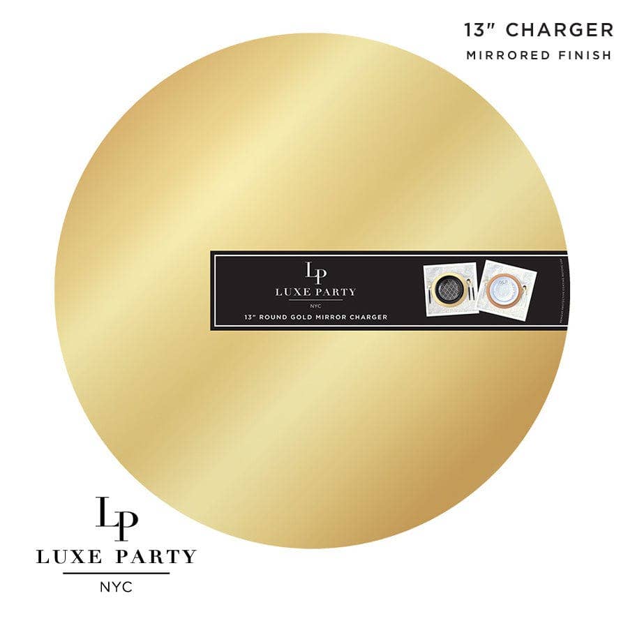 Luxe Party - Vente Assiette de présentation - Lot de 6 assiettes de chargeur miroir rond léger doré de 13"4