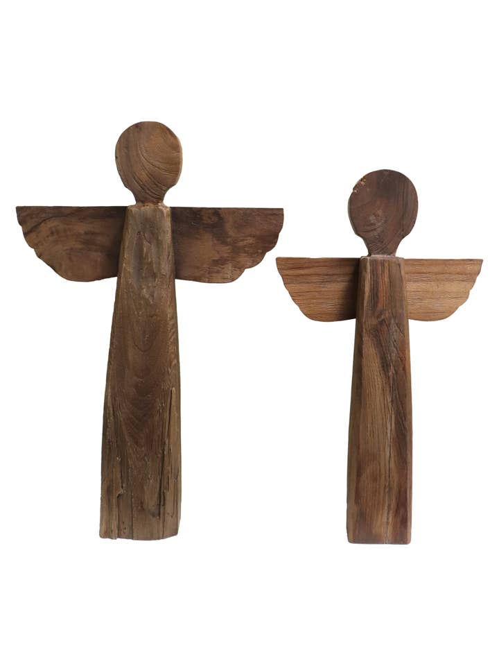 Angel Natural de madera de teca recuperada, juego de 2 (M y L) para venta al por mayor de Cantiq Living