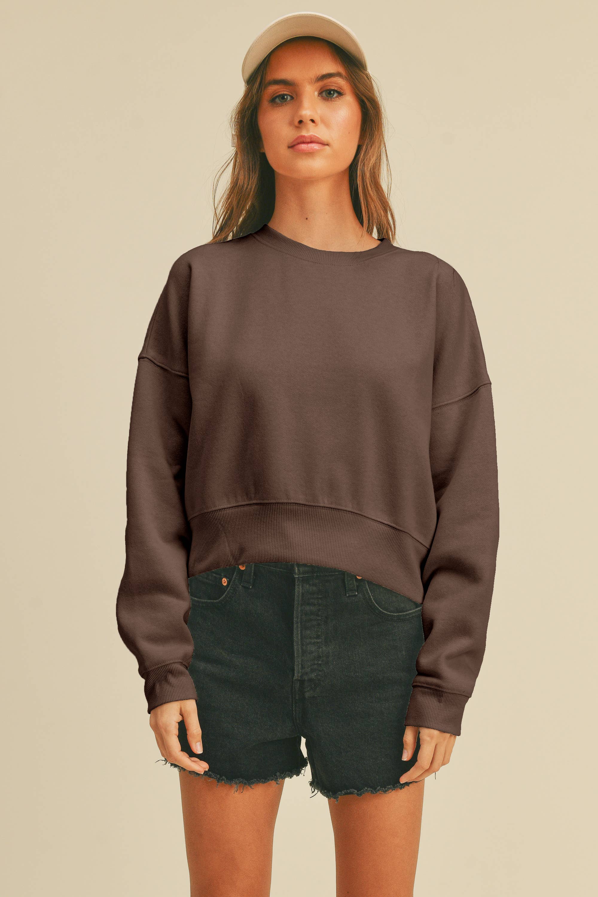 Honestee - Wholesale Sweatshirt - Women's - Blank Short Cropped Long Sleeve Sweatshirt23