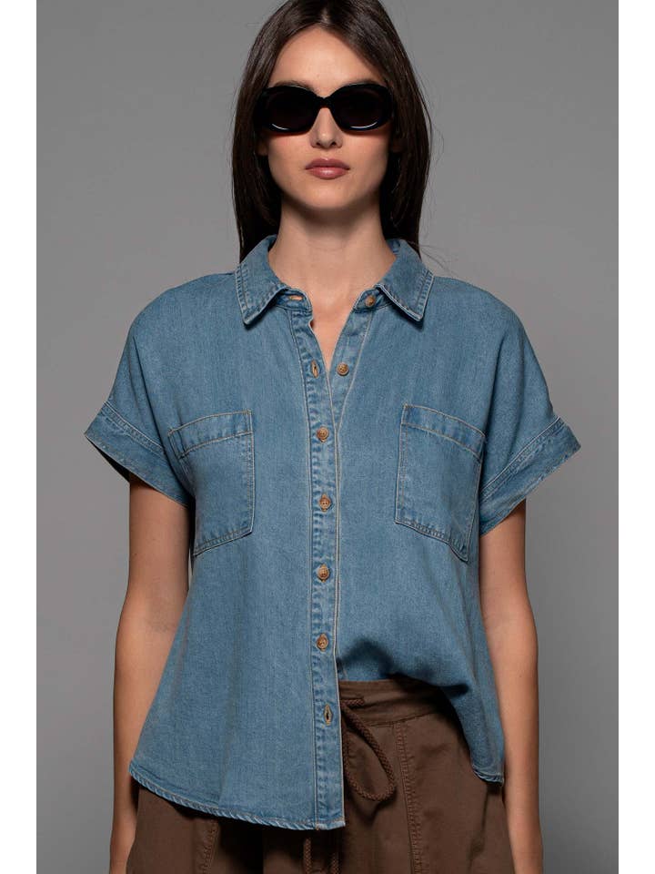 BLUE Lightweight Lyocell Camp Collar Denim Shirt for wholesale on Faire