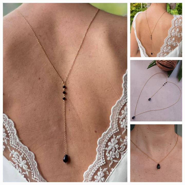 L'atelier du 6 - Wholesale Choker/Collar - Black Pearl Back Necklace - Evening Back Necklace4