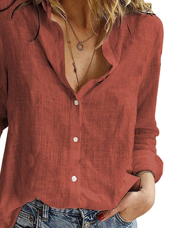 NINEXIS - Wholesale Button Down Shirt - Women's - CWTSTL1282_FALL LONG-SLEEVED LAPEL BUTTON-DOWN BLOUSE