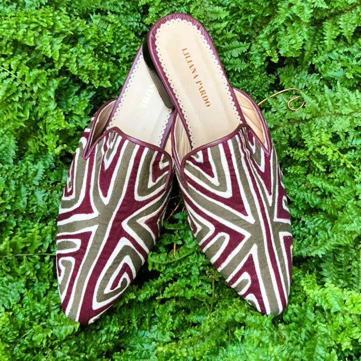 Mola Mules Wine Siena & White Size 37W Flat for wholesale by Liliana Pardo Atelier