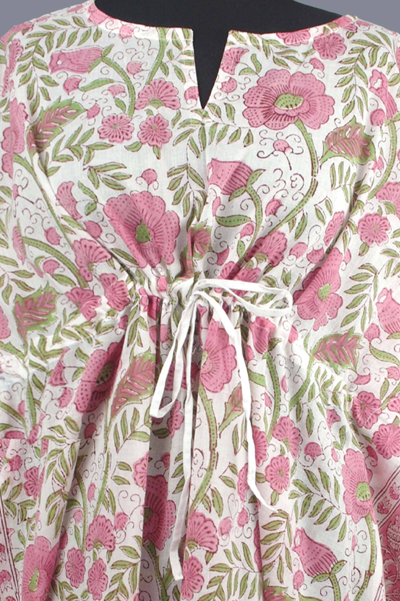 Kantha Decor - Wholesale Kaftan - Women's - Block Printed Cotton Coverup / Kaftans - Pink Carnation 1