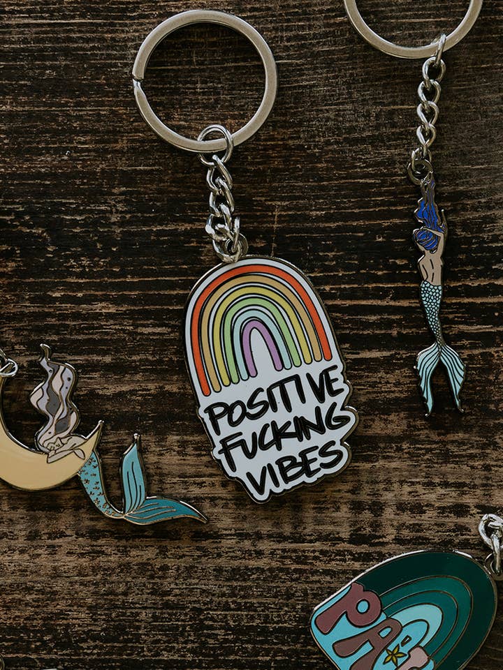 Enameled Keychain - Positive Vibes for wholesale by Wings Hawaii