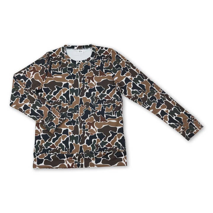 Long sleeves dark camo hunting adult women shirt for wholesale by Yawoo Garments