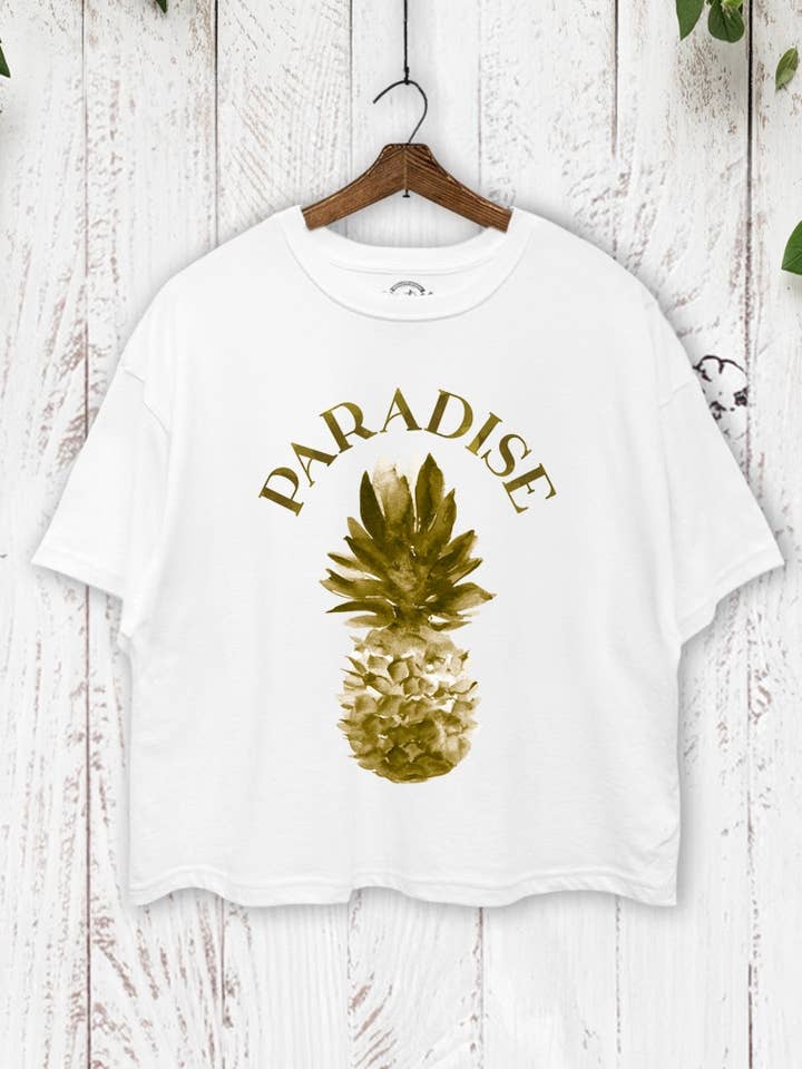 TC550-P7230 PARADISE PINEAPPLE GRAFISK BOXY CROP T-SHIRT for engroshandel hos PINK NABI