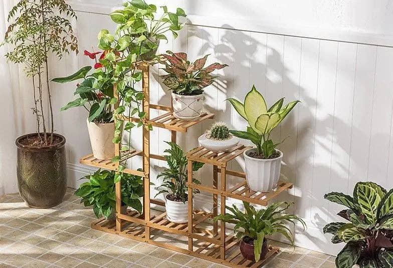 everythingbamboo – Großhandel Blumentopfständer – Pflanzgefäß aus Bambusholz für den Garten, Blumentöpfe, Standregal für drinnen und draußen3