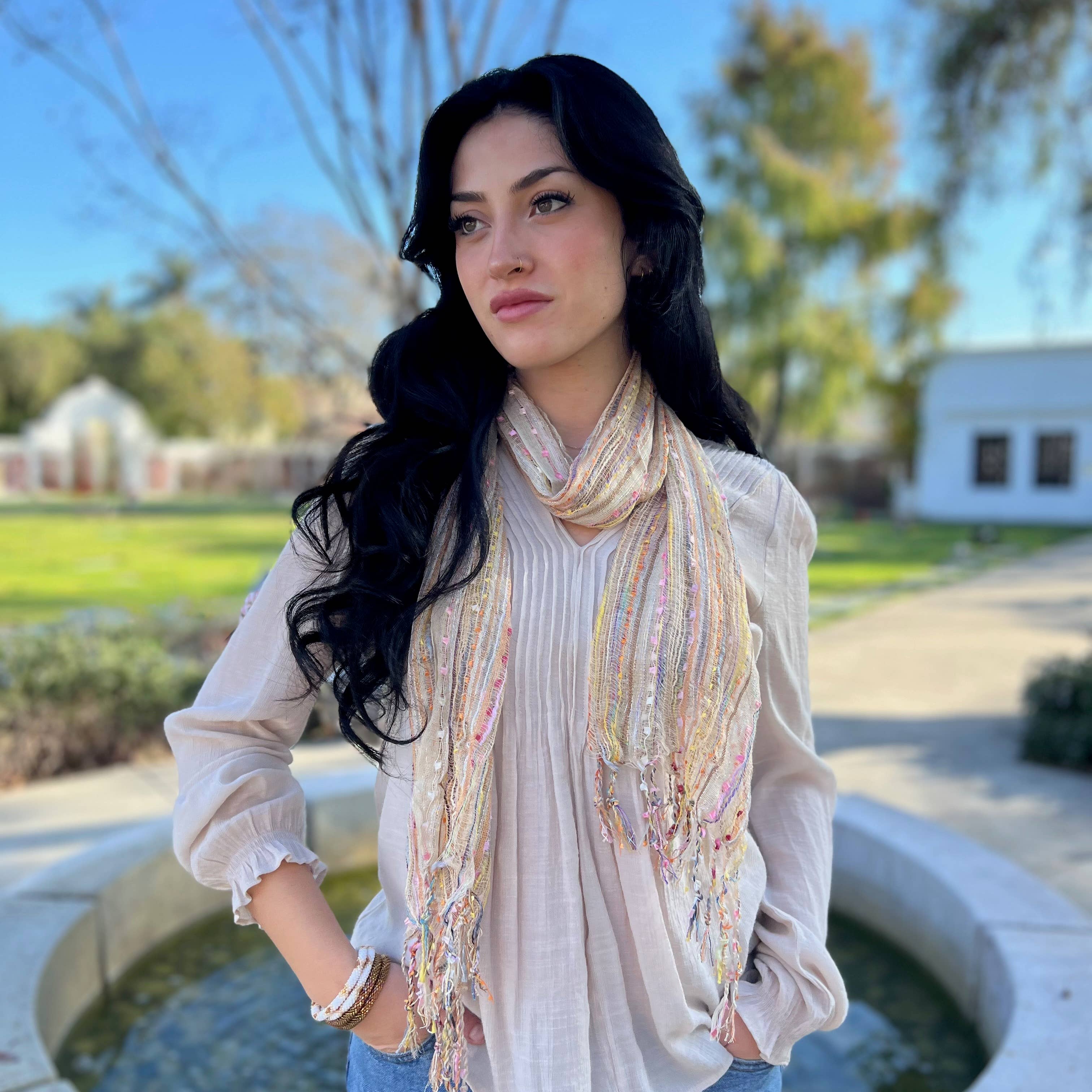 Humble Hilo – wholesale Scarf – Women's – Humble Hilo Multicolored Thread Artisan Scarf44