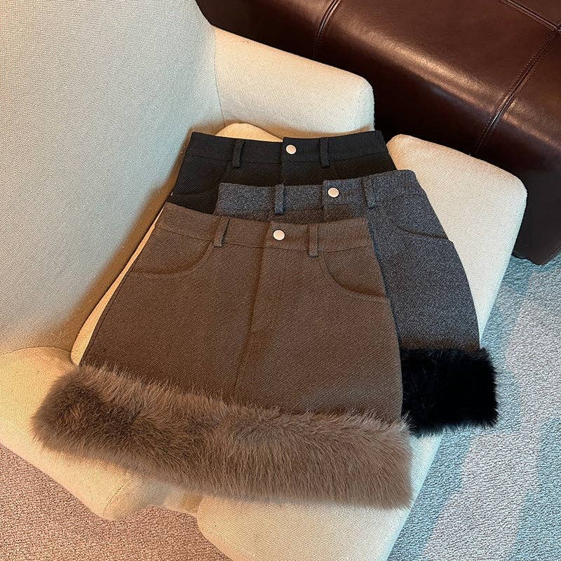safistyle – wholesale Skirt – Women’s – Fur Trim Mini Skirt with High-Waist Fit7