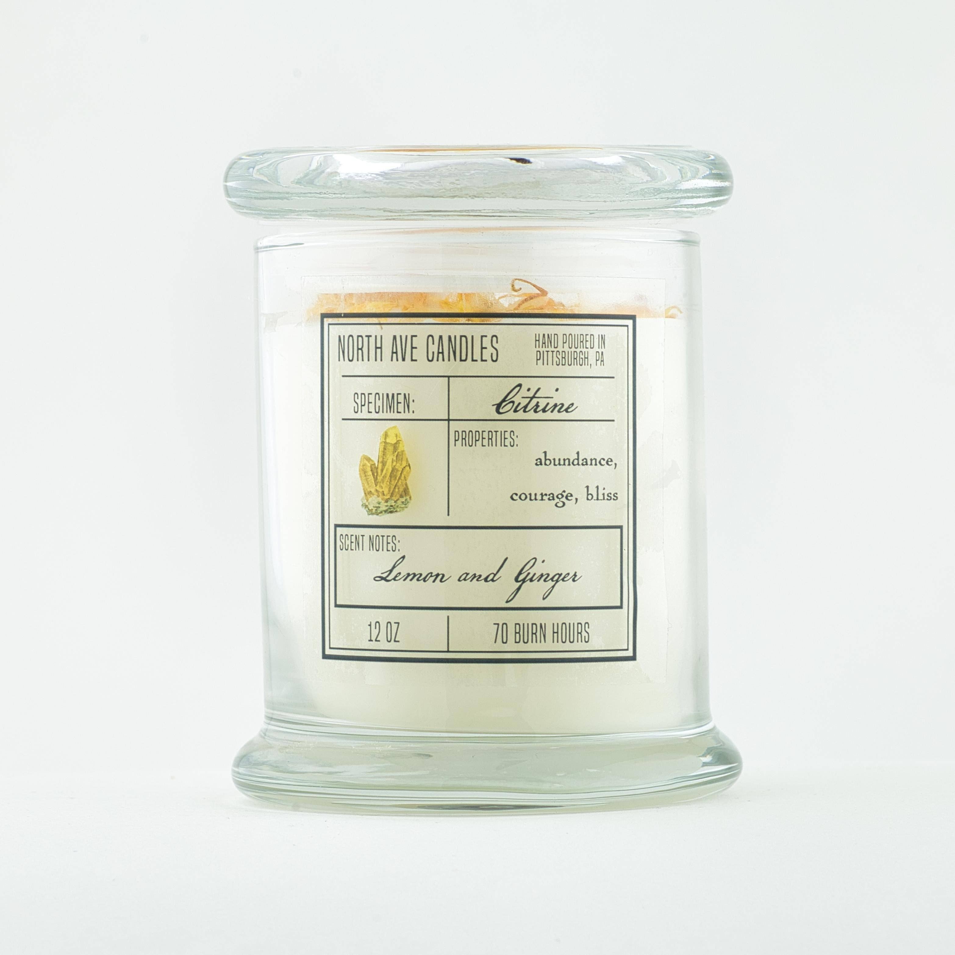 North Ave Candles - Wholesale Jar/Filled Candle - Crystal Candle / Citrine | Lemon + Ginger1