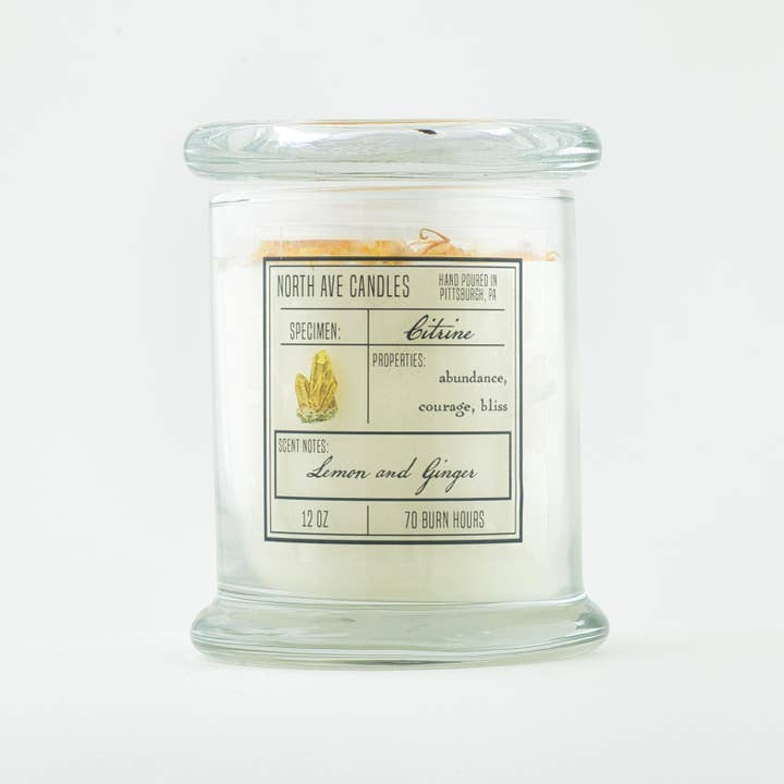 North Ave Candles - Wholesale Jar/Filled Candle - Crystal Candle / Citrine | Lemon + Ginger1
