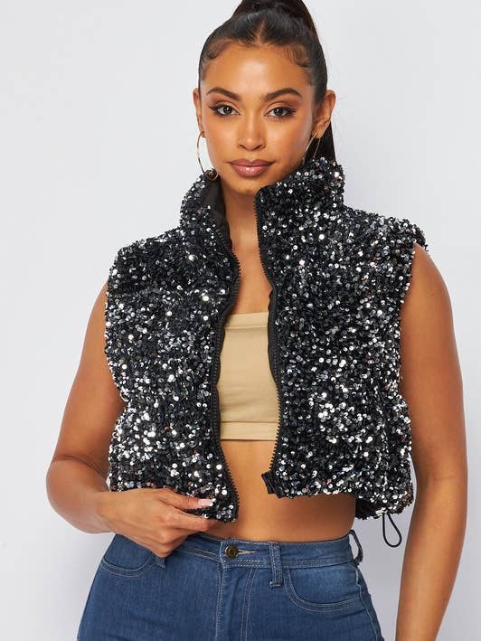 Pufferweste aus metallischem Samt mit Pailletten - HOEA895 für den Großhandel von House of E ATL LLC