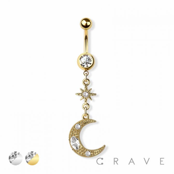 ANILLO PARA OMBLIGO MOON STARBURST DE ACERO QUIRÚRGICO 316L para venta al por mayor de CRAVE