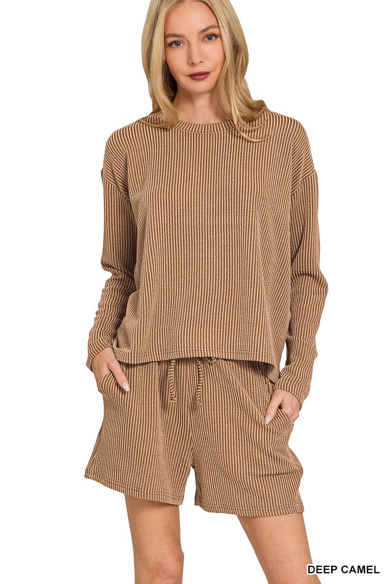 42POPS - Wholesale Lounge Set - Women's - Raised Rib Tee & Shorts 2PC Set 2