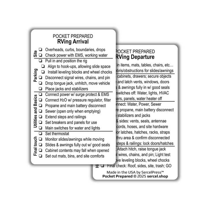 RV Setup & Departure Checklist Card – Waterproof Wallet-Sized RV Travel Prep Card – Camper Setup Reminder – Plastic Wallet Card for wholesale by SercelPress