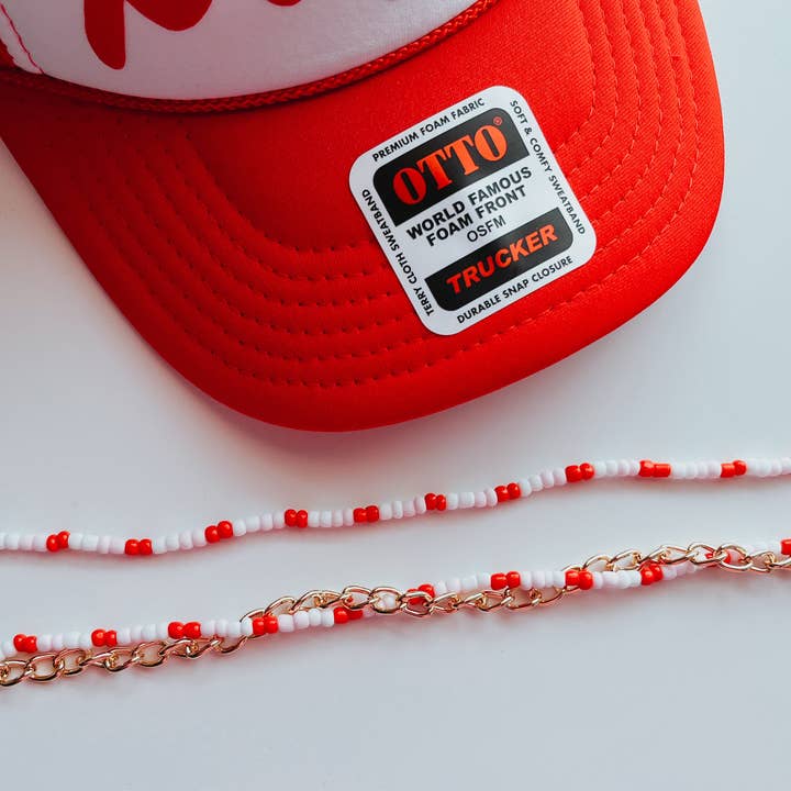 Valentines LIGHT Pink/White small beaded Trucker Hat Chain for wholesale by Modern Kane