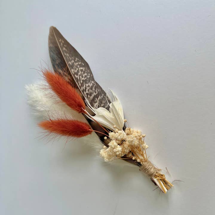 Withered Whimsy - Wholesale Hat Accessory - Women's - Hat feathers - Rust and Neutral "Terracotta"