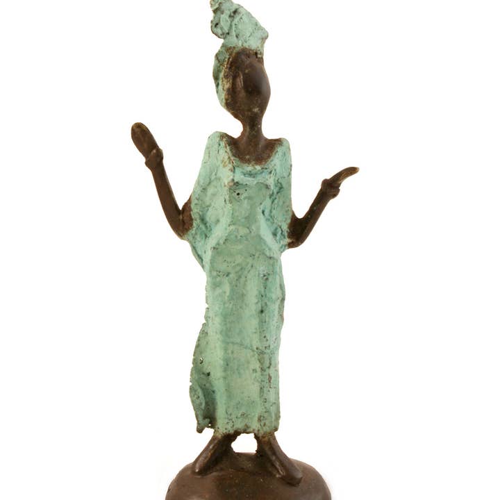 Swahili | AFRICAN MODERN - Wholesale Sculpture - Burkina Faso Bronze Miniature Celebrating Lady Sculpture3
