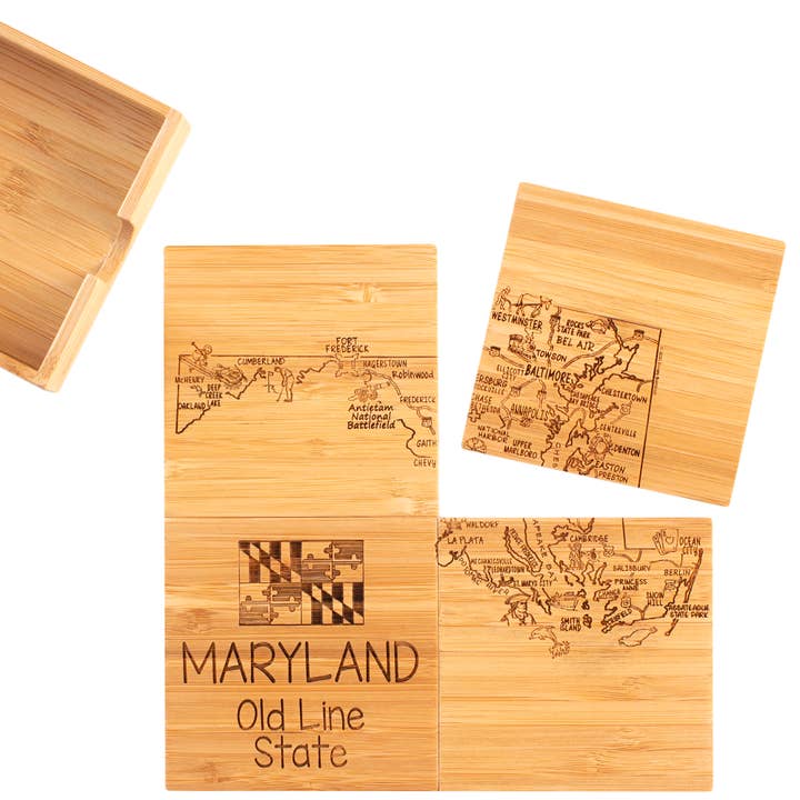 Maryland Puzzle 4-Pc. Coaster Set with Case for wholesale by Totally Bamboo