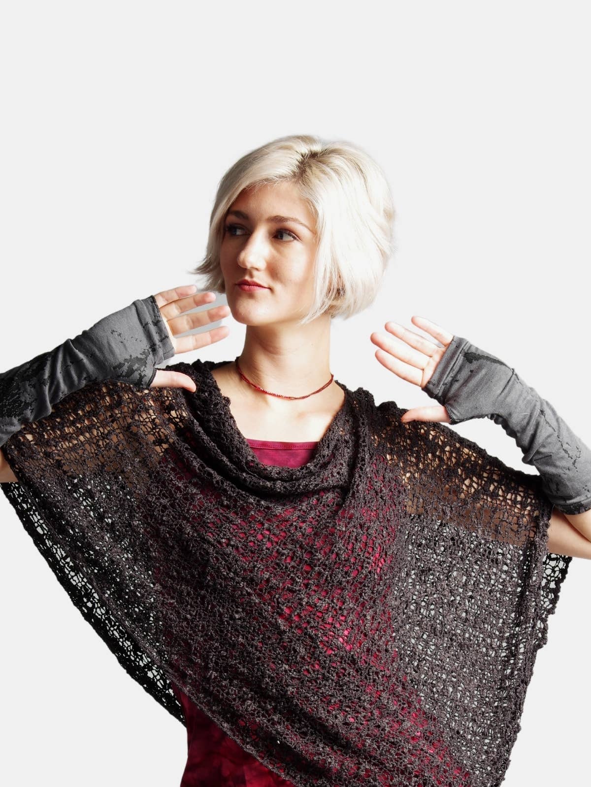 Hands To Hearts - Vente Gants – femme - Gants sans doigts en marbre tissé6