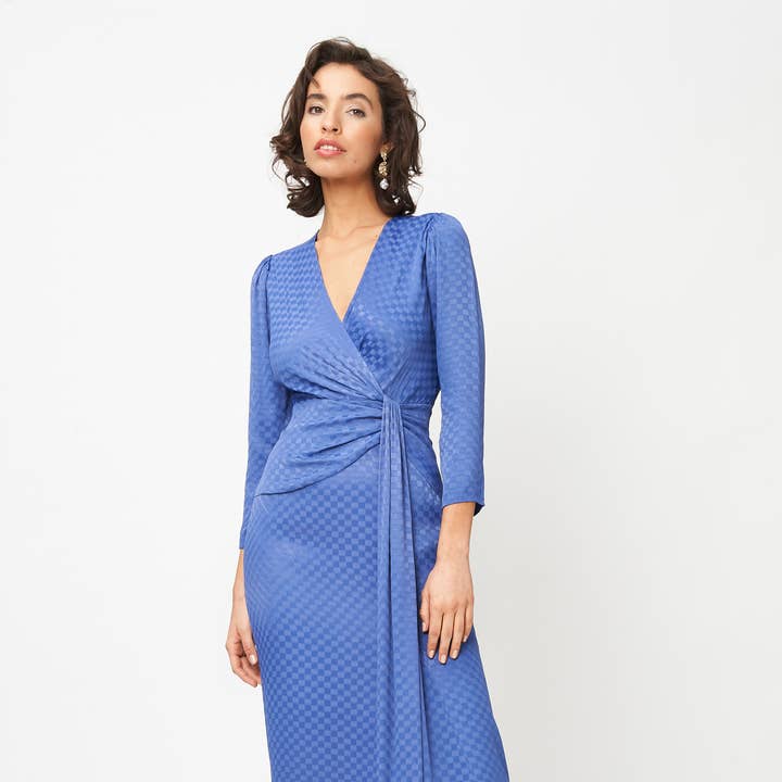 Robe Riona à carreaux violette pour la vente par Fresha London