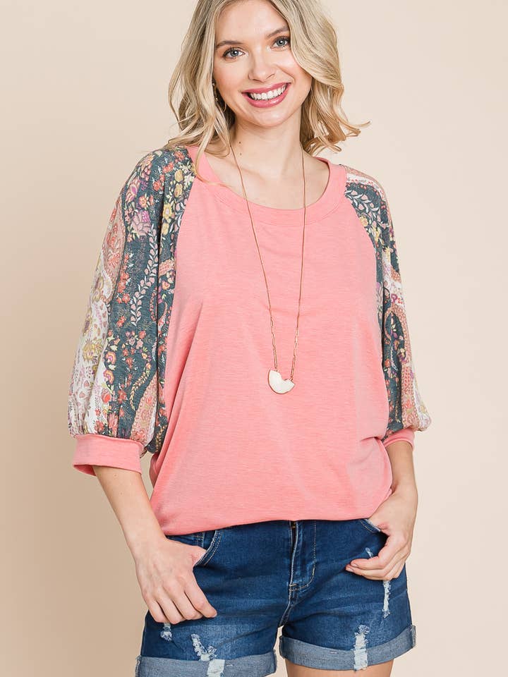 ETK-8709-PL Plus Size Solid Fashion Top with Floral for wholesale by Emerald Collection