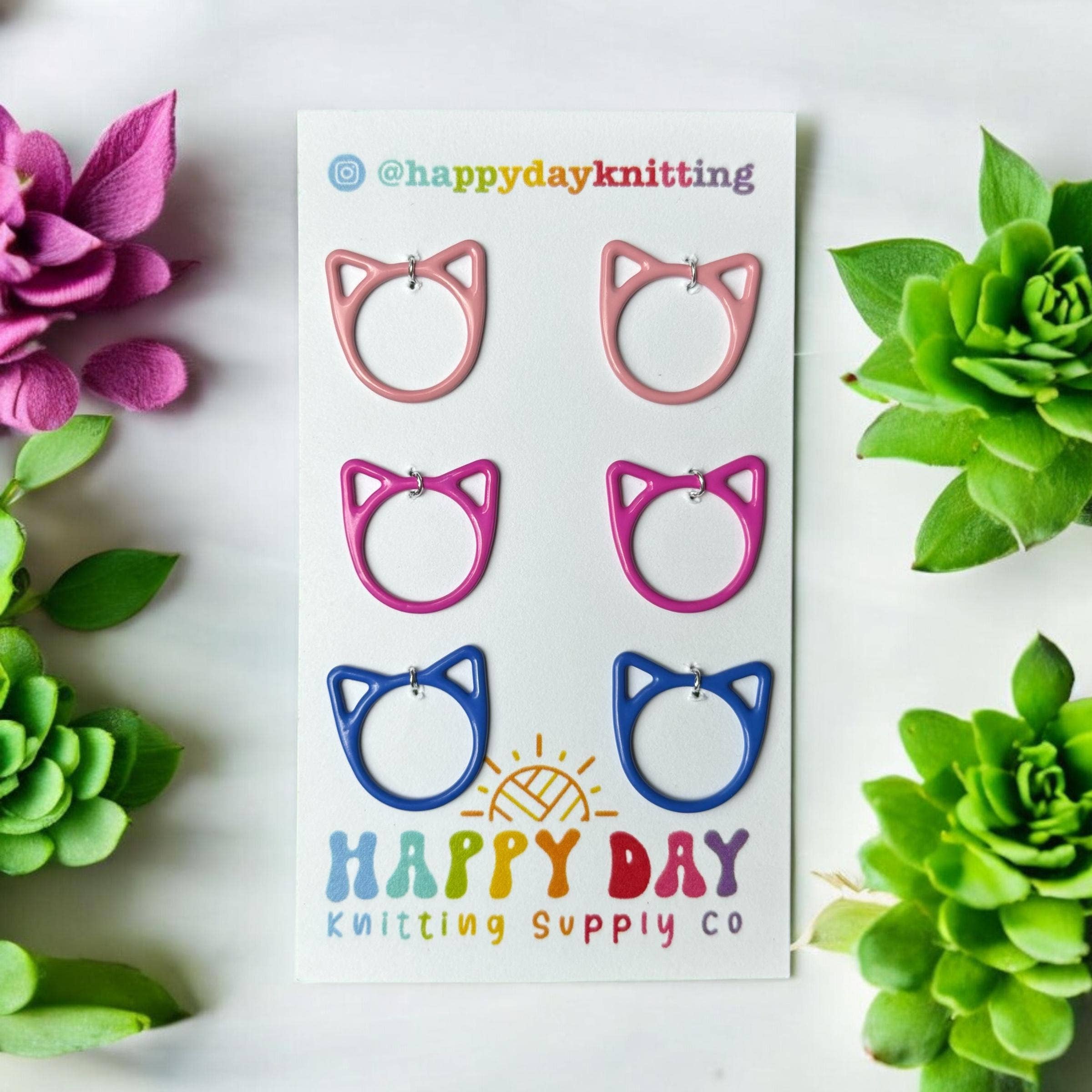 Happy Day Knitting - Wholesale Knitting/Crochet Supplies - Colourful Cat Rings Snag Free Stitch Markers Not #50