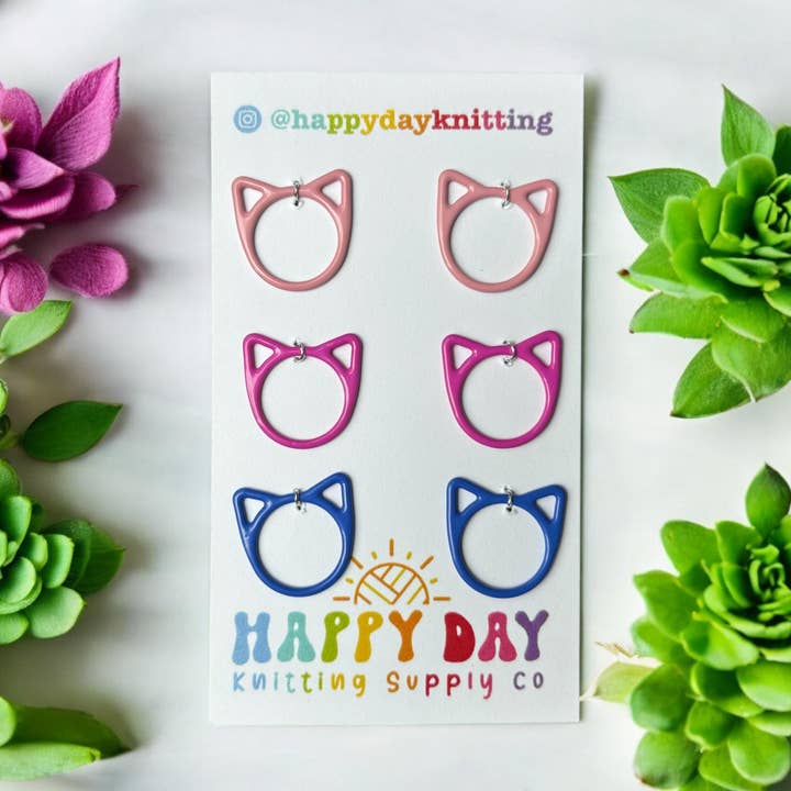 Happy Day Knitting - Wholesale Knitting/Crochet Supplies - Colourful Cat Rings Snag Free Stitch Markers Not #50