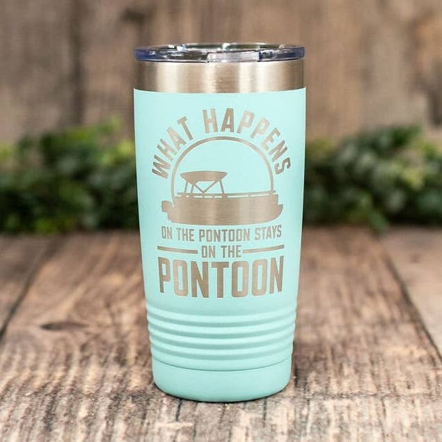 What Happens on the Pontoon -engraved Steel Tumbler for wholesale by 3C Etching