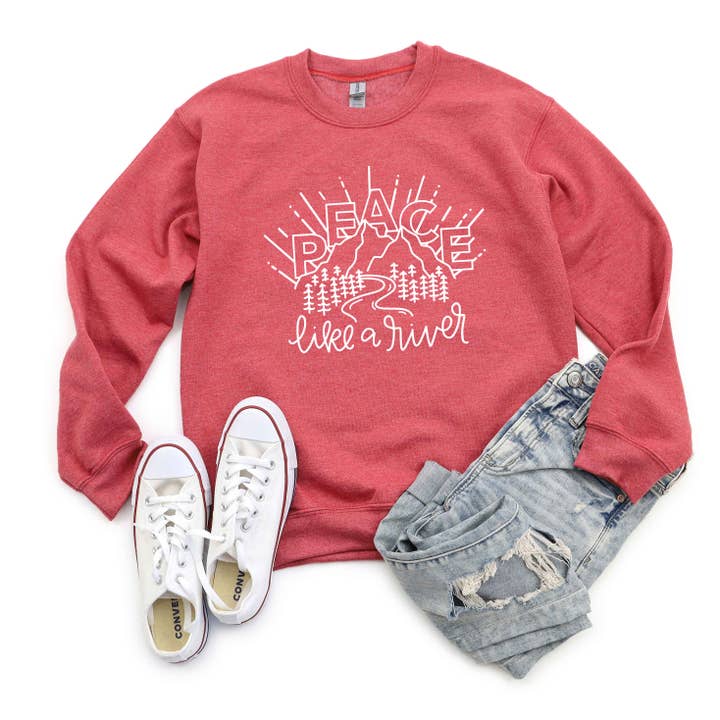 Peace Like A River Mountains | Sweatshirt | Religious for wholesale by Uplifting Threads Co Wholesale