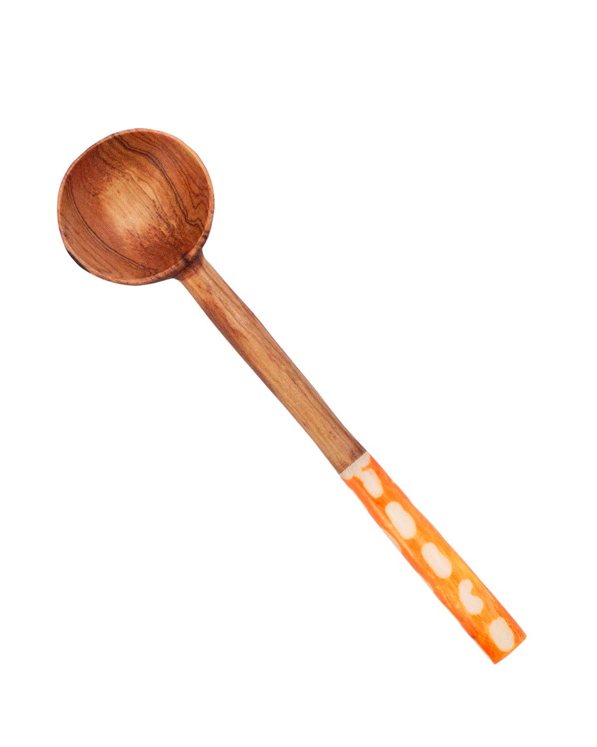 AARVEN – wholesale Kitchen spoon – Olive Wood Sugar Spoon With Orange Batik Handle1