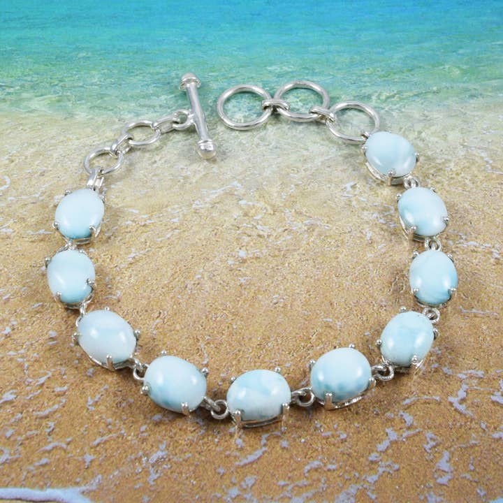 Hawaiian Genuine Larimar Oval Cut Bracelet, Sterling Silver Blue Larimar Bracelet, Christmas Anniversary Birthday Mom Gift for wholesale by Paradise Treasures Jewelry